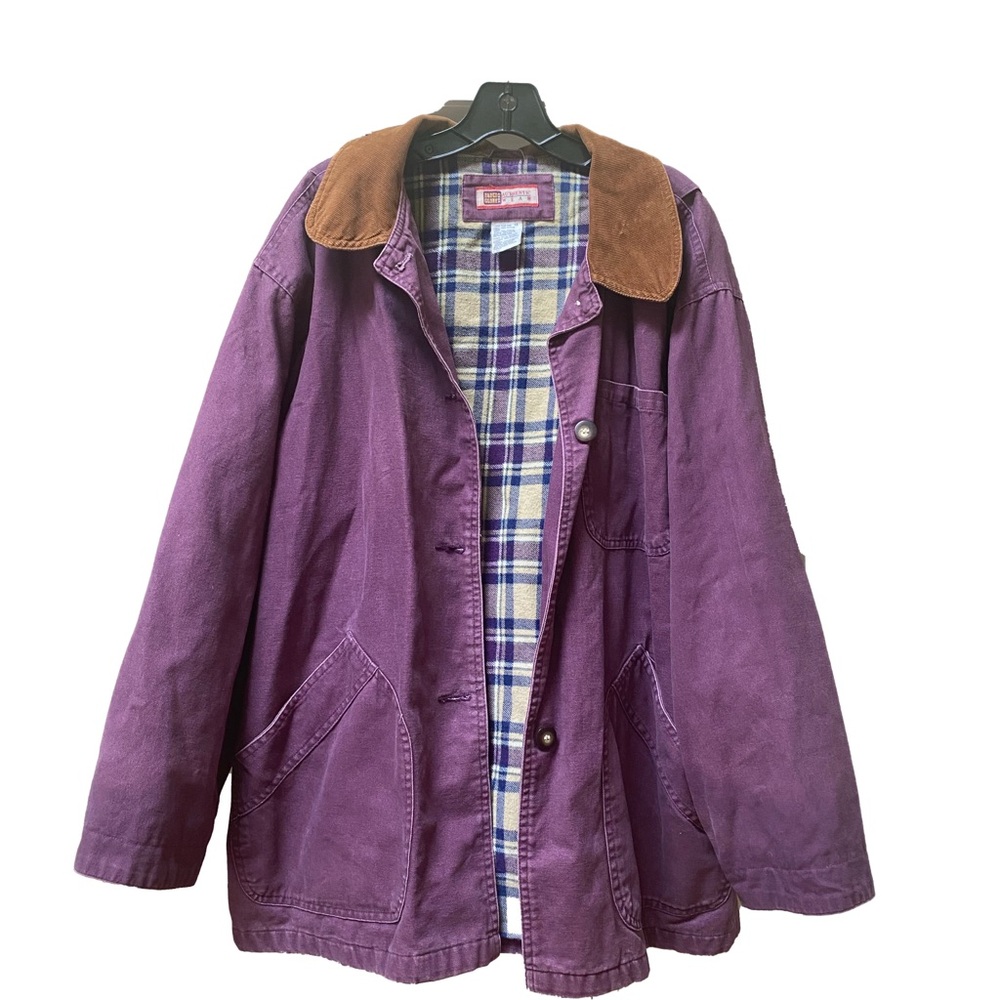 Vintage Faded Glory Purple Chore Jacket with Brown Collar